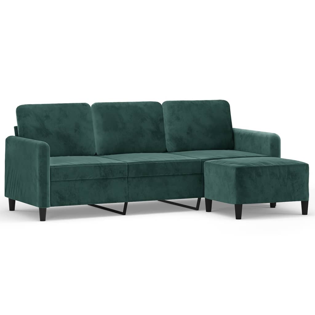 Canapé à 3 places avec repose-pieds Vert foncé 180 cm Velours