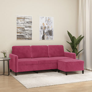 Canapé à 3 places et repose-pieds Rouge bordeaux 180 cm Velours