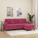 Canapé à 3 places et repose-pieds Rouge bordeaux 180 cm Velours