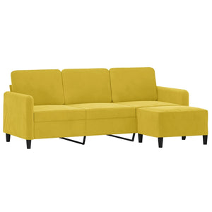 Canapé à 3 places avec repose-pieds jaune 180 cm velours