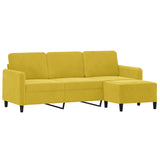 Canapé à 3 places avec repose-pieds jaune 180 cm velours