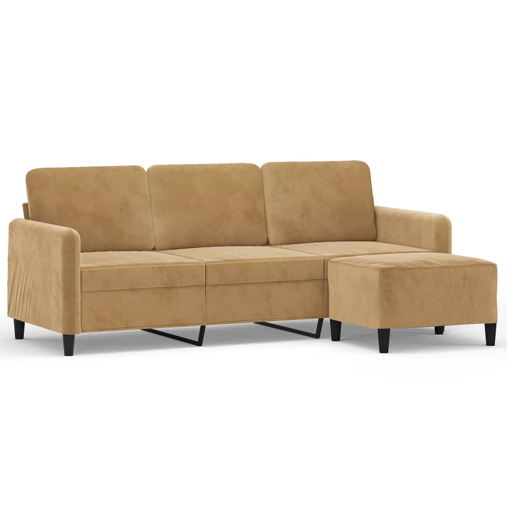 Canapé à 3 places avec repose-pieds Marron 180 cm Velours