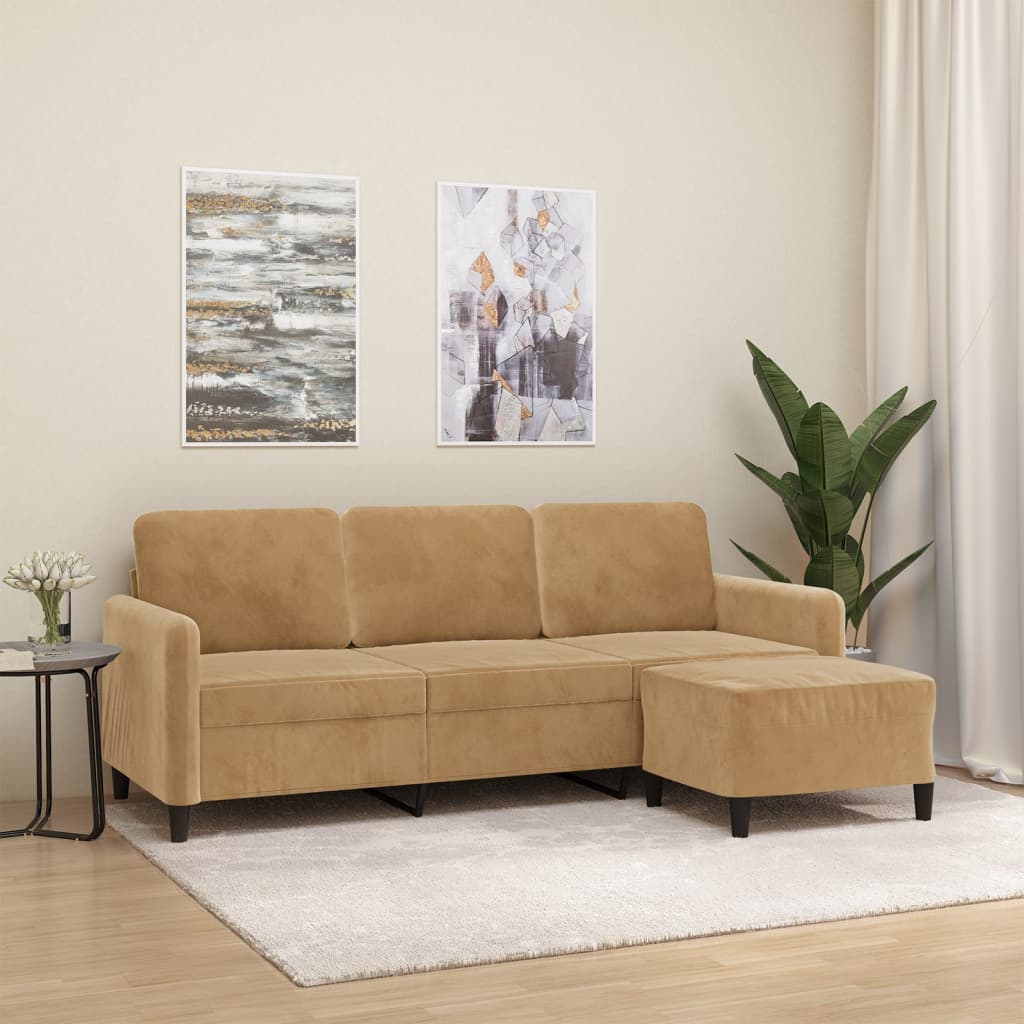Canapé à 3 places avec repose-pieds Marron 180 cm Velours