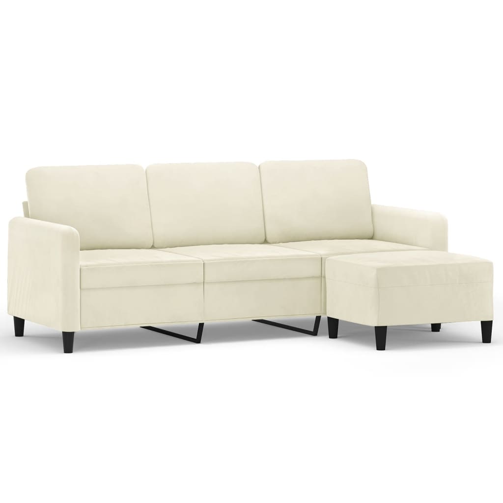 Canapé à 3 places avec repose-pieds Crème 180 cm Velours