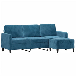 Canapé à 3 places avec repose-pieds Bleu 180 cm Velours