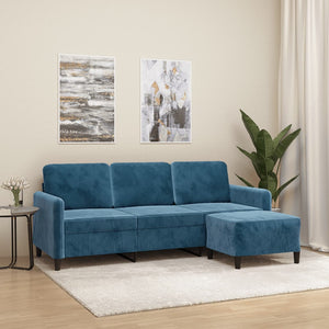 Canapé à 3 places avec repose-pieds Bleu 180 cm Velours