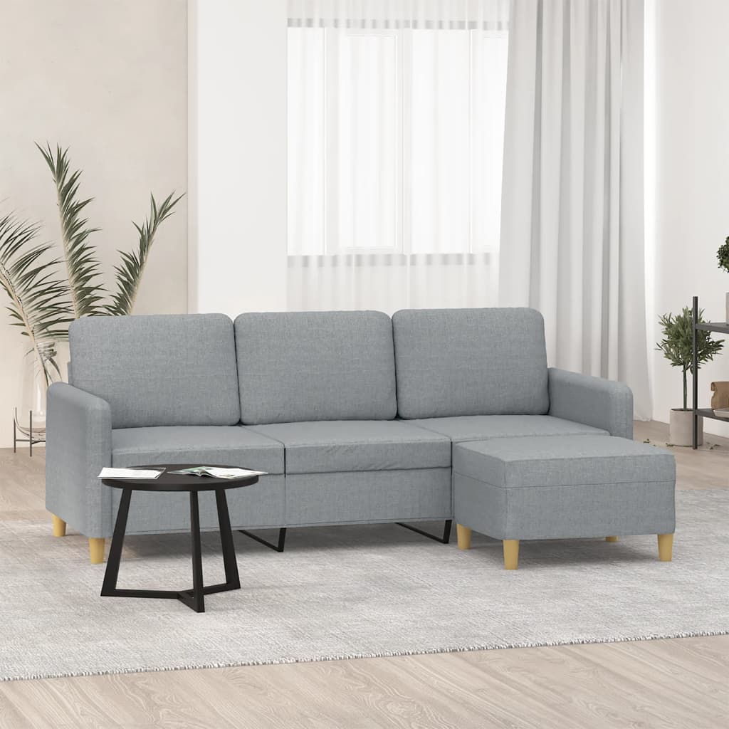 Canapé à 3 places avec repose-pieds Gris clair 180 cm Tissu