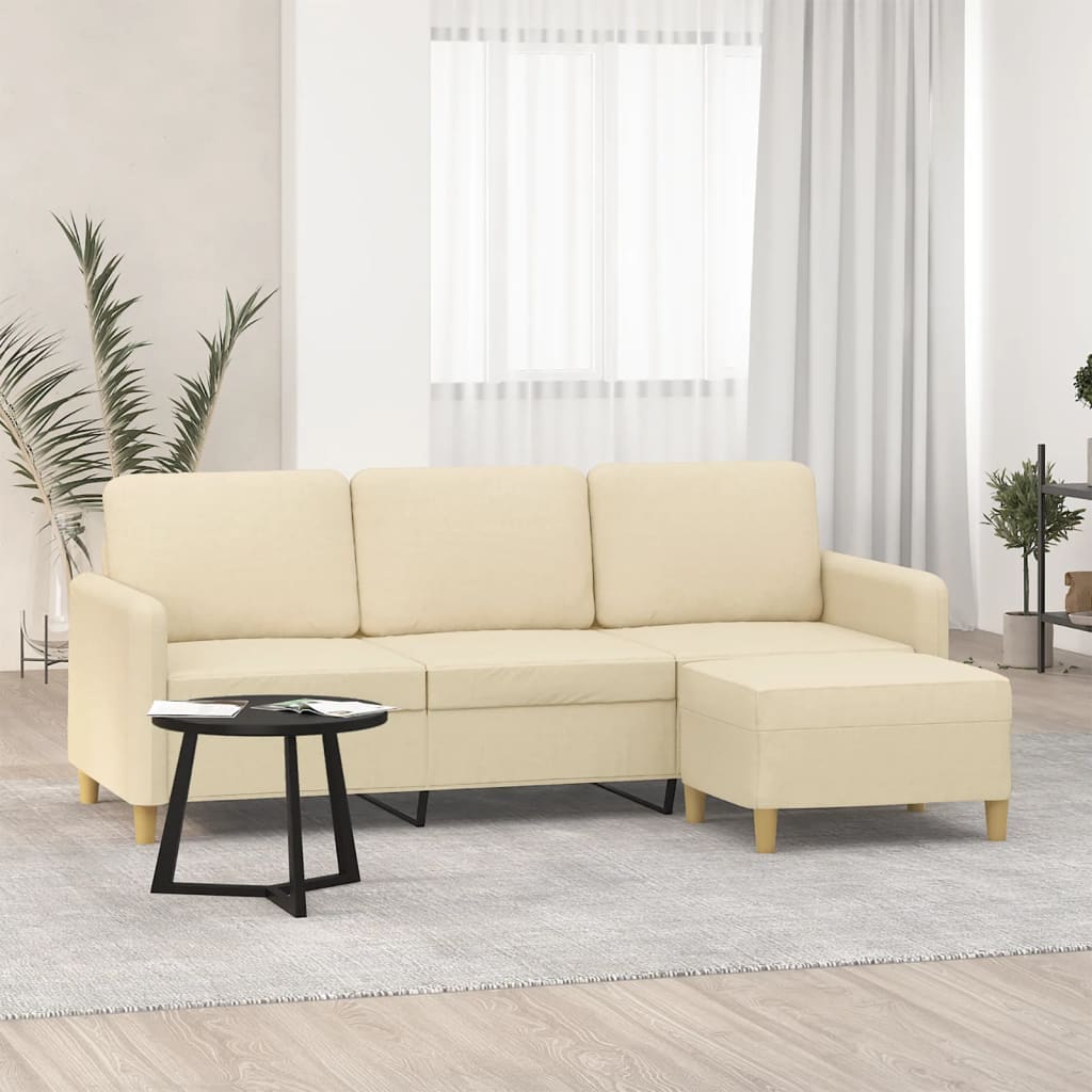 Canapé à 3 places avec repose-pieds Crème 180 cm Tissu