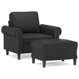 Fauteuil avec repose-pied Noir 60 cm Similicuir