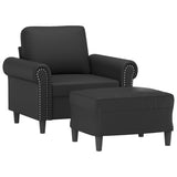 Fauteuil avec repose-pied Noir 60 cm Similicuir