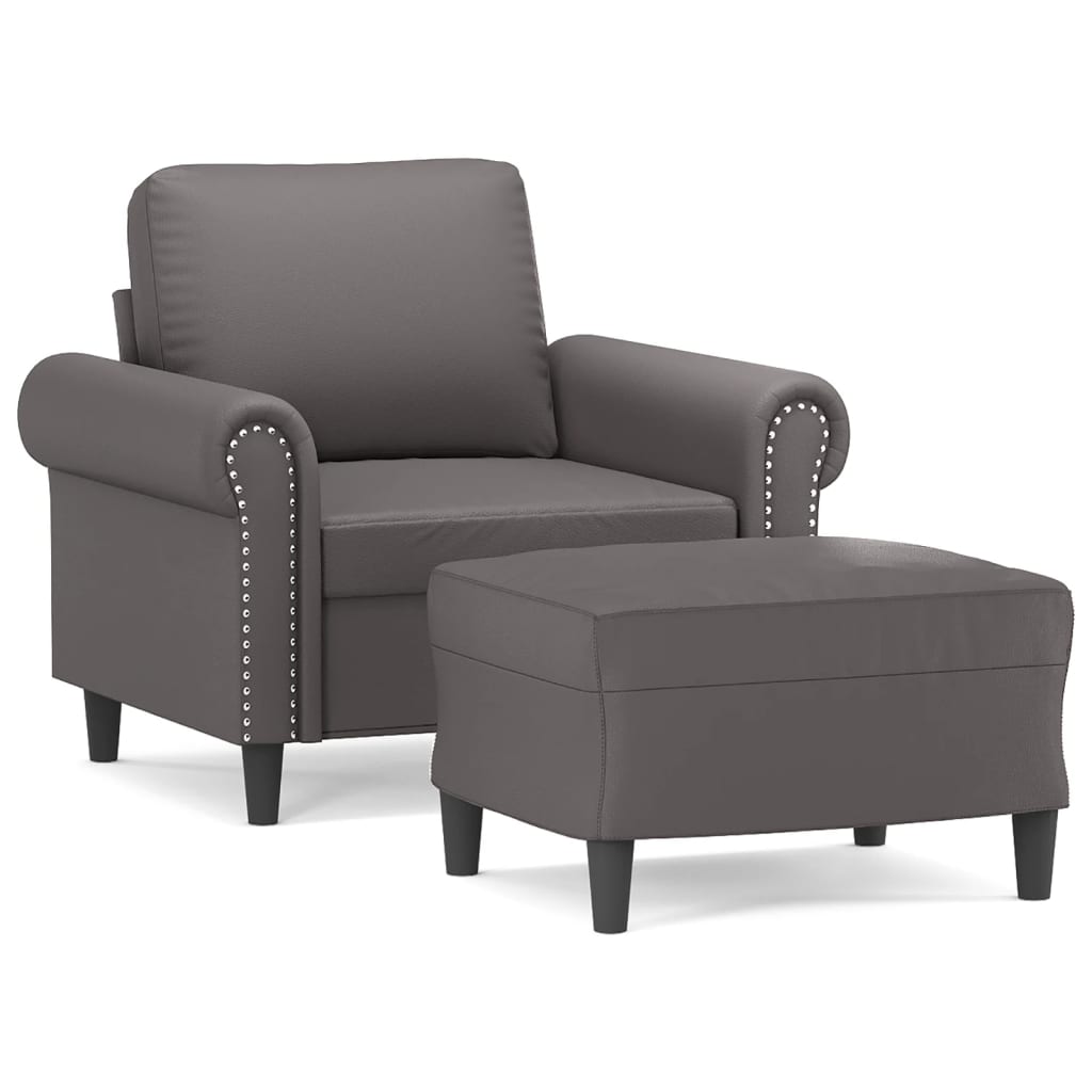 Fauteuil avec repose-pied Gris 60 cm Similicuir