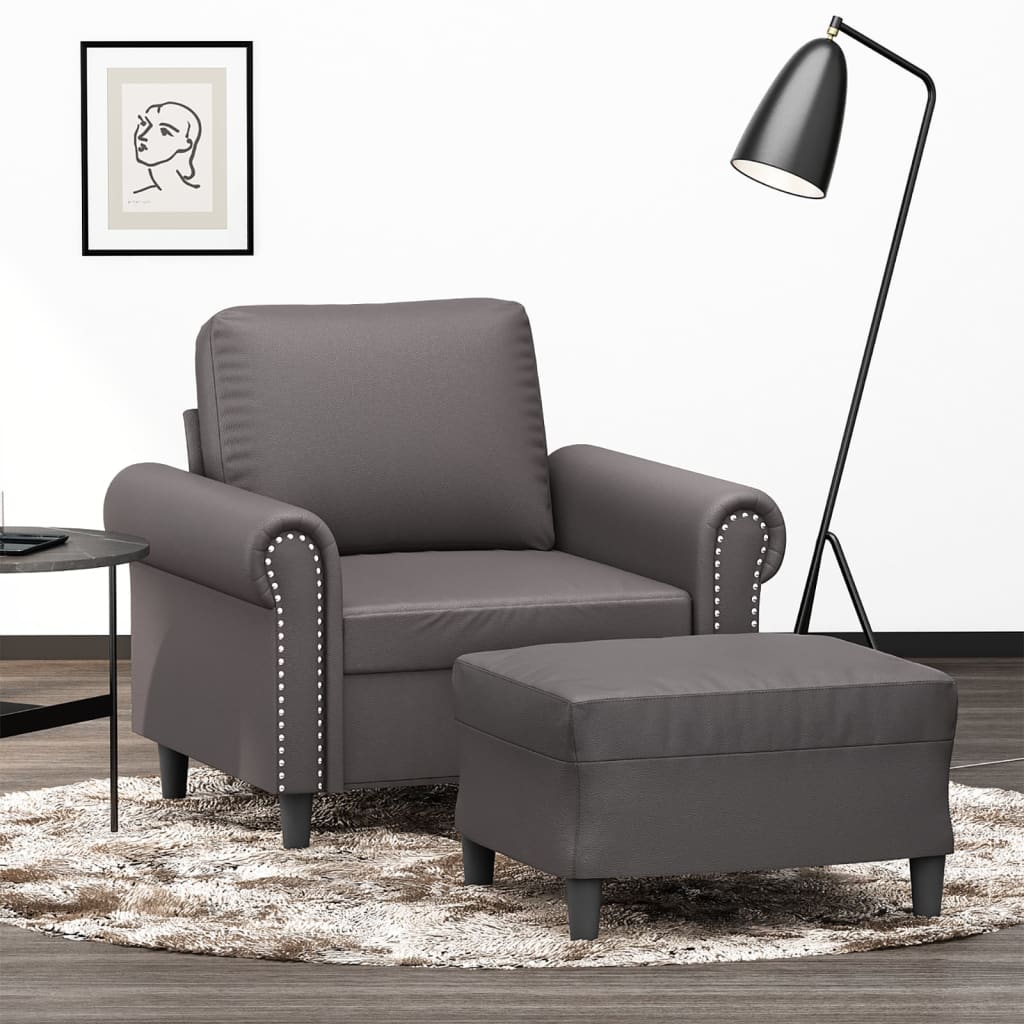 Fauteuil avec repose-pied Gris 60 cm Similicuir