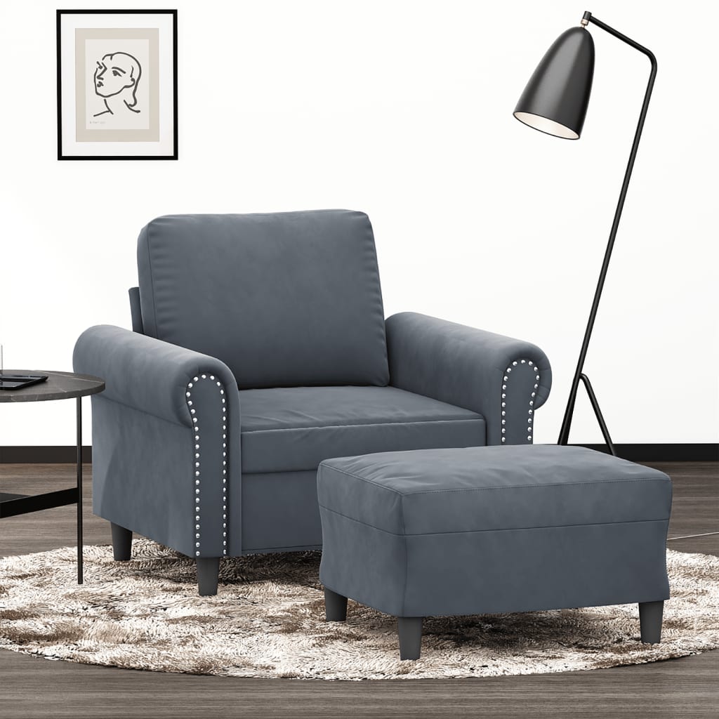 Fauteuil avec repose-pied Gris foncé 60 cm Velours