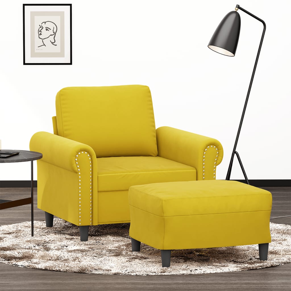 Fauteuil avec repose-pied jaune 60 cm velours