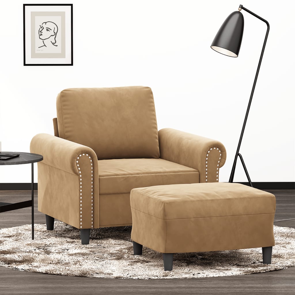 Fauteuil avec repose-pied Marron 60 cm Velours