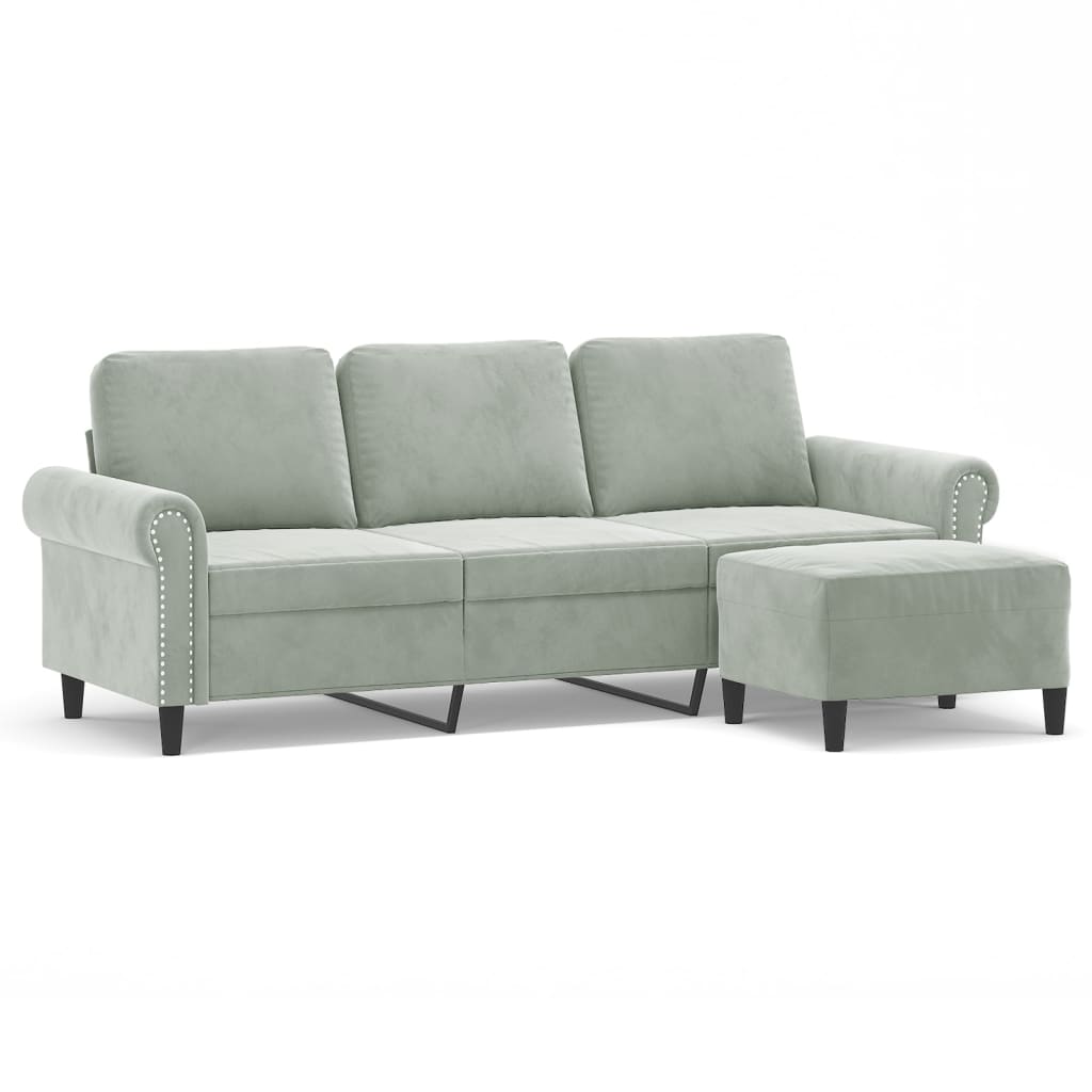 Canapé à 3 places avec repose-pieds Gris clair 180 cm Velours