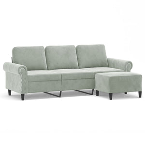 Canapé à 3 places avec repose-pieds Gris clair 180 cm Velours