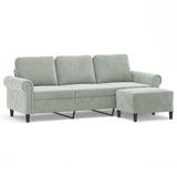 Canapé à 3 places avec repose-pieds Gris clair 180 cm Velours
