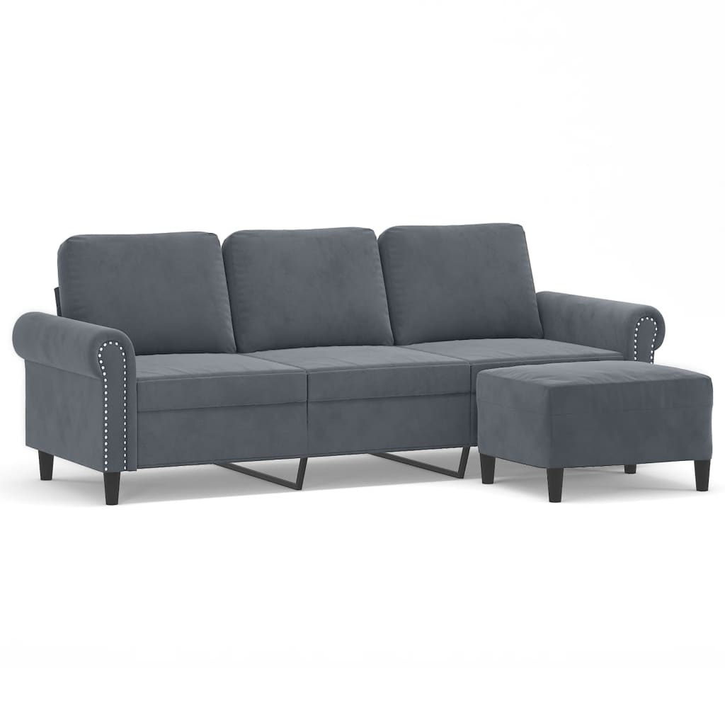 Canapé à 3 places avec repose-pieds Gris foncé 180 cm Velours