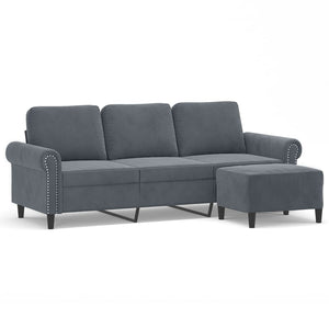 Canapé à 3 places avec repose-pieds Gris foncé 180 cm Velours