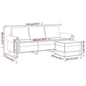 Canapé à 3 places avec repose-pieds Rose 180 cm Velours