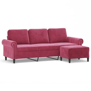 Canapé à 3 places et repose-pieds Rouge bordeaux 180 cm Velours