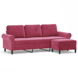 Canapé à 3 places et repose-pieds Rouge bordeaux 180 cm Velours