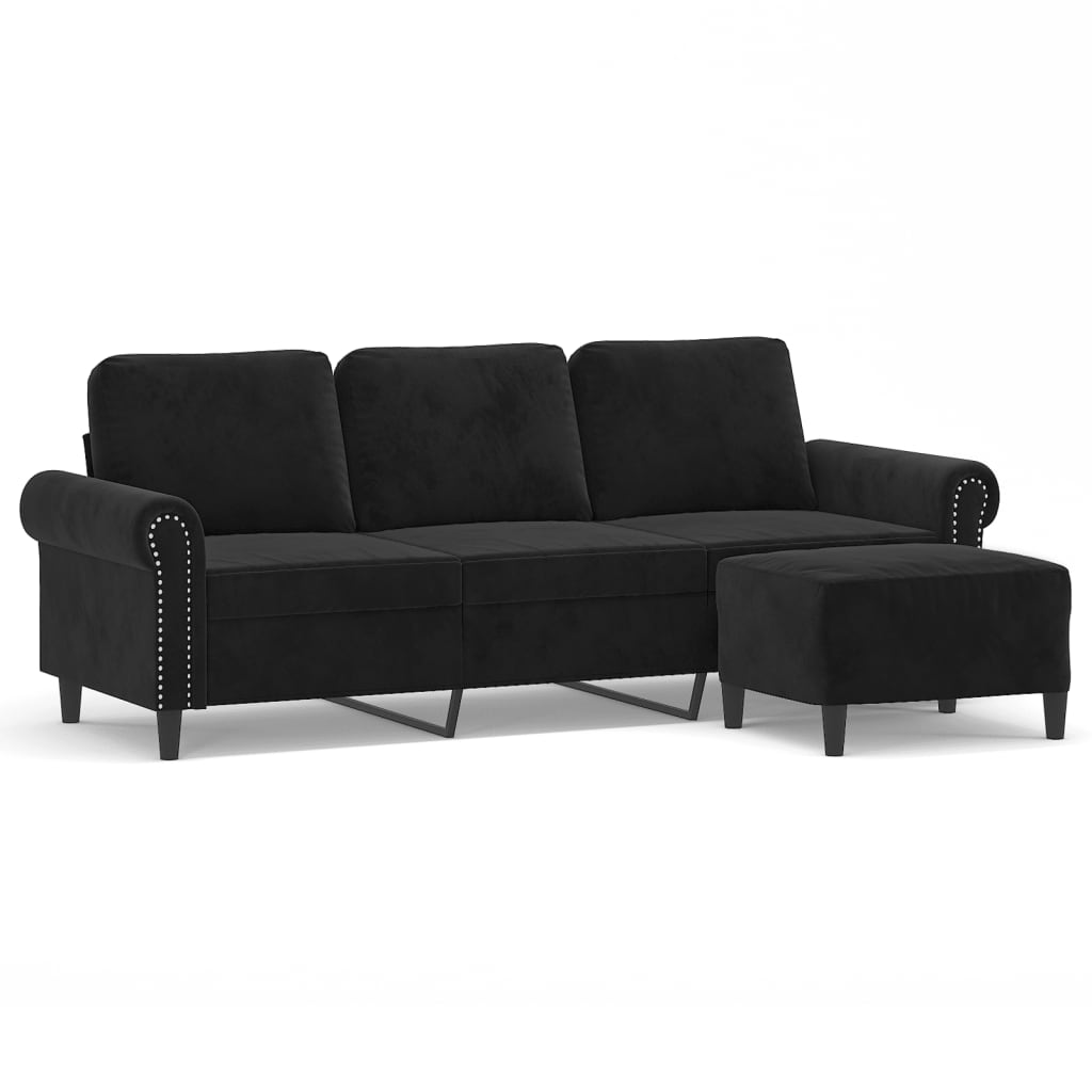 Canapé à 3 places avec repose-pieds Noir 180 cm Velours