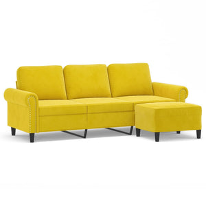 Canapé à 3 places avec repose-pieds jaune 180 cm velours