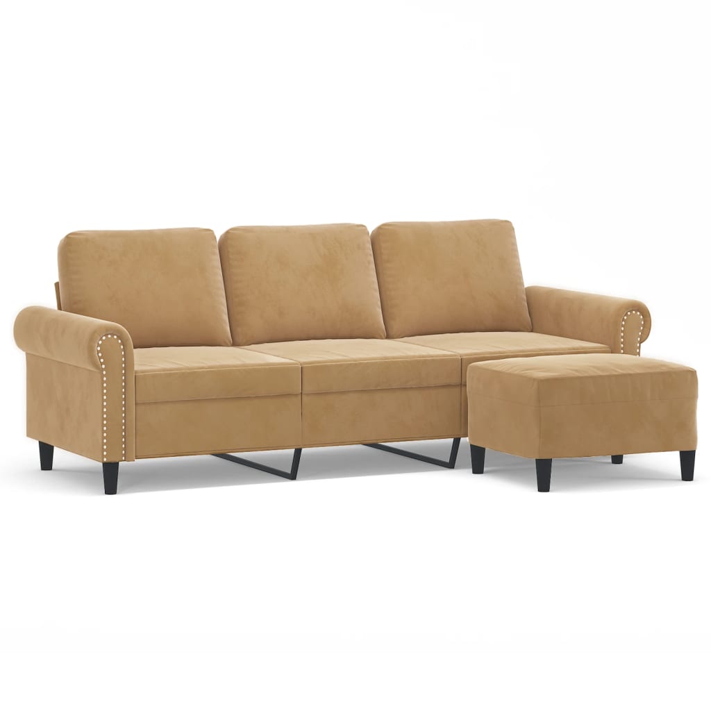 Canapé à 3 places avec repose-pieds Marron 180 cm Velours
