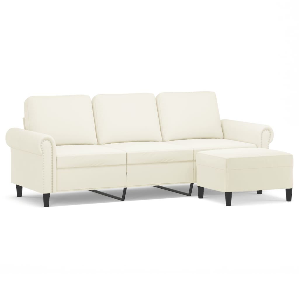 Canapé à 3 places avec repose-pieds Crème 180 cm Velours