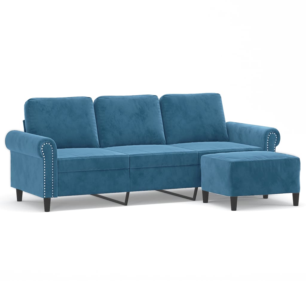 Canapé à 3 places avec repose-pieds Bleu 180 cm Velours