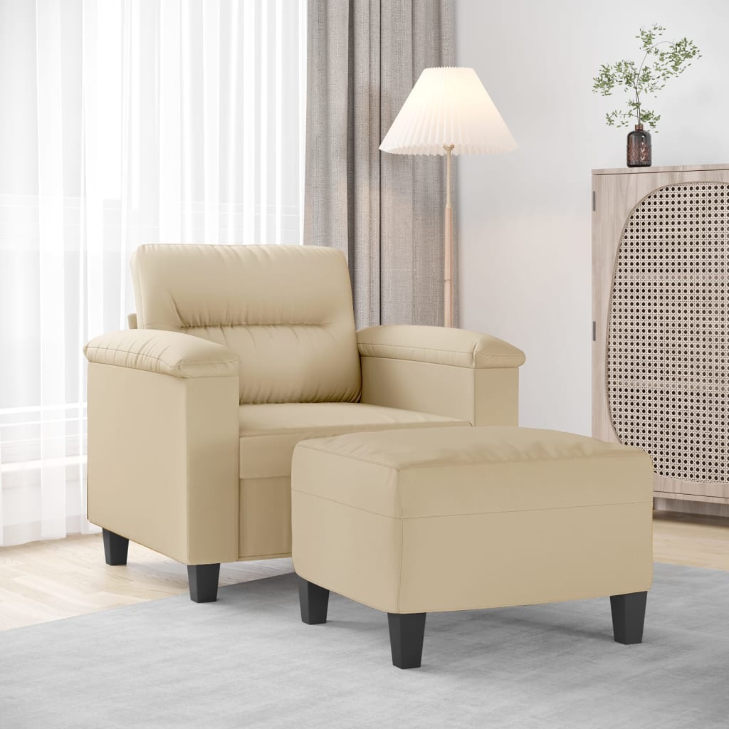 Fauteuil avec repose-pied Crème 60 cm Tissu microfibre