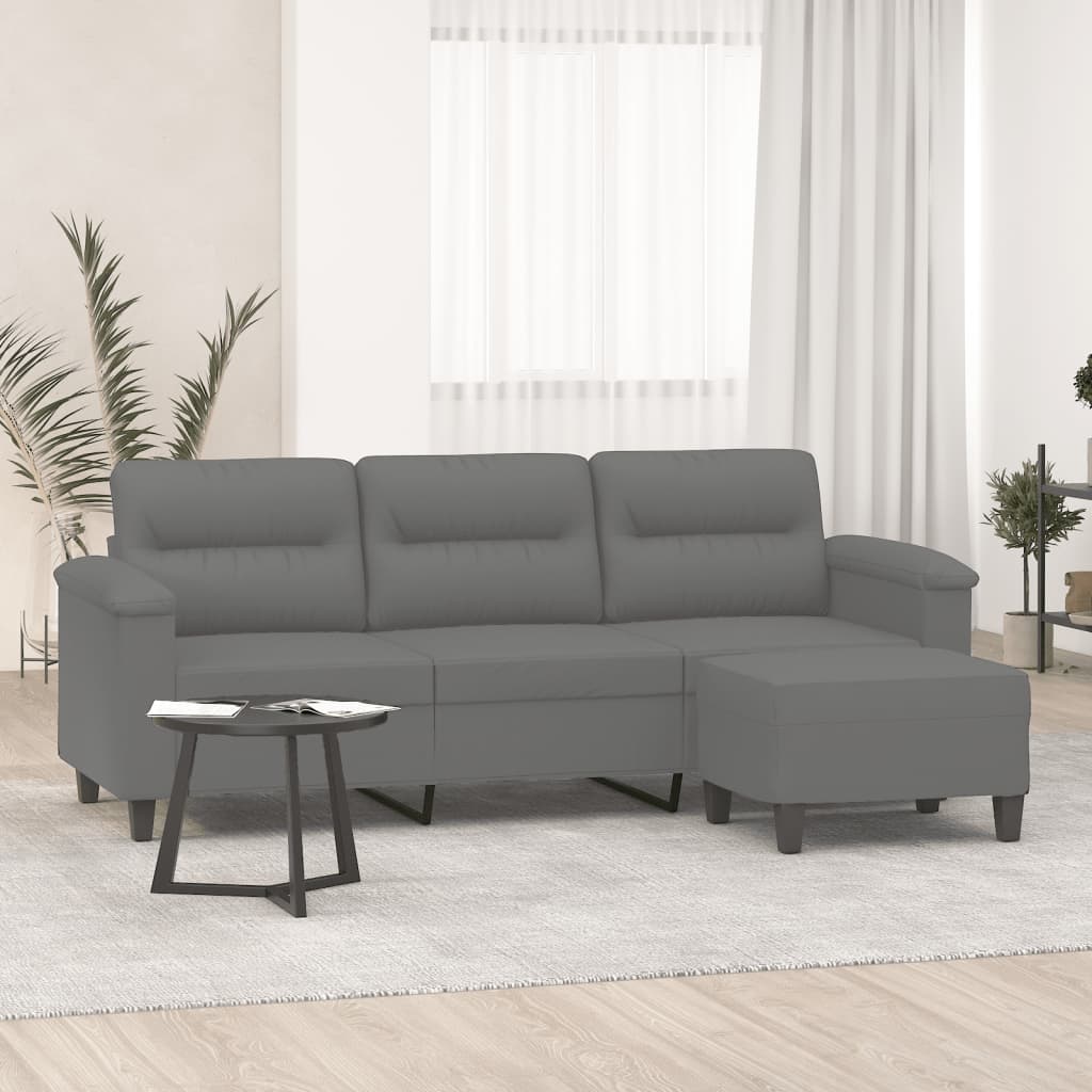 Canapé 3 places repose-pieds Gris foncé 180 cm Tissu microfibre