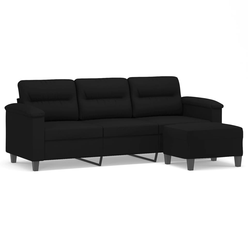 Canapé 3 places avec repose-pieds Noir 180 cm Tissu microfibre