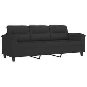Canapé 3 places avec repose-pieds Noir 180 cm Tissu microfibre