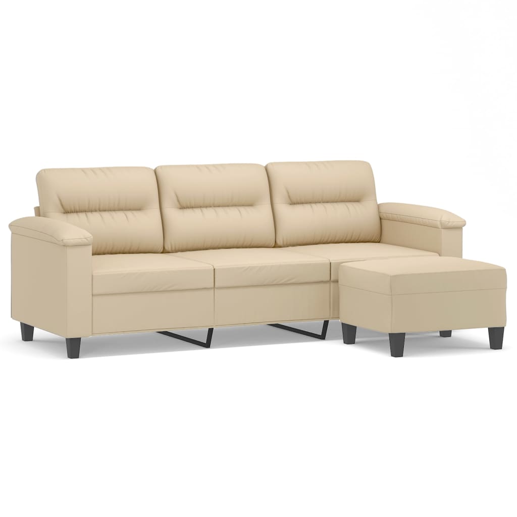 Canapé 3 places avec repose-pieds Crème 180 cm Tissu microfibre