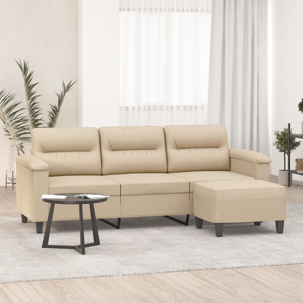 Canapé 3 places avec repose-pieds Crème 180 cm Tissu microfibre