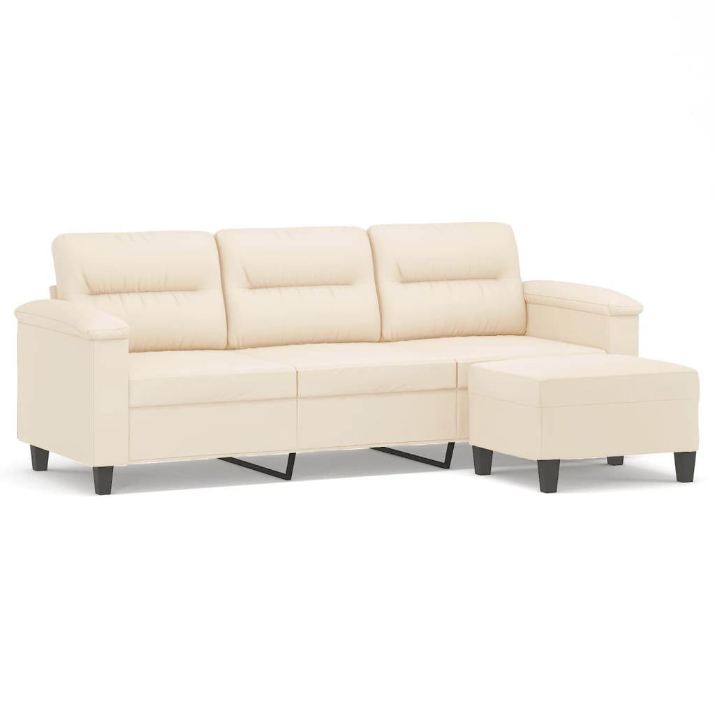 Canapé 3 places avec repose-pieds Beige 180 cm Tissu microfibre