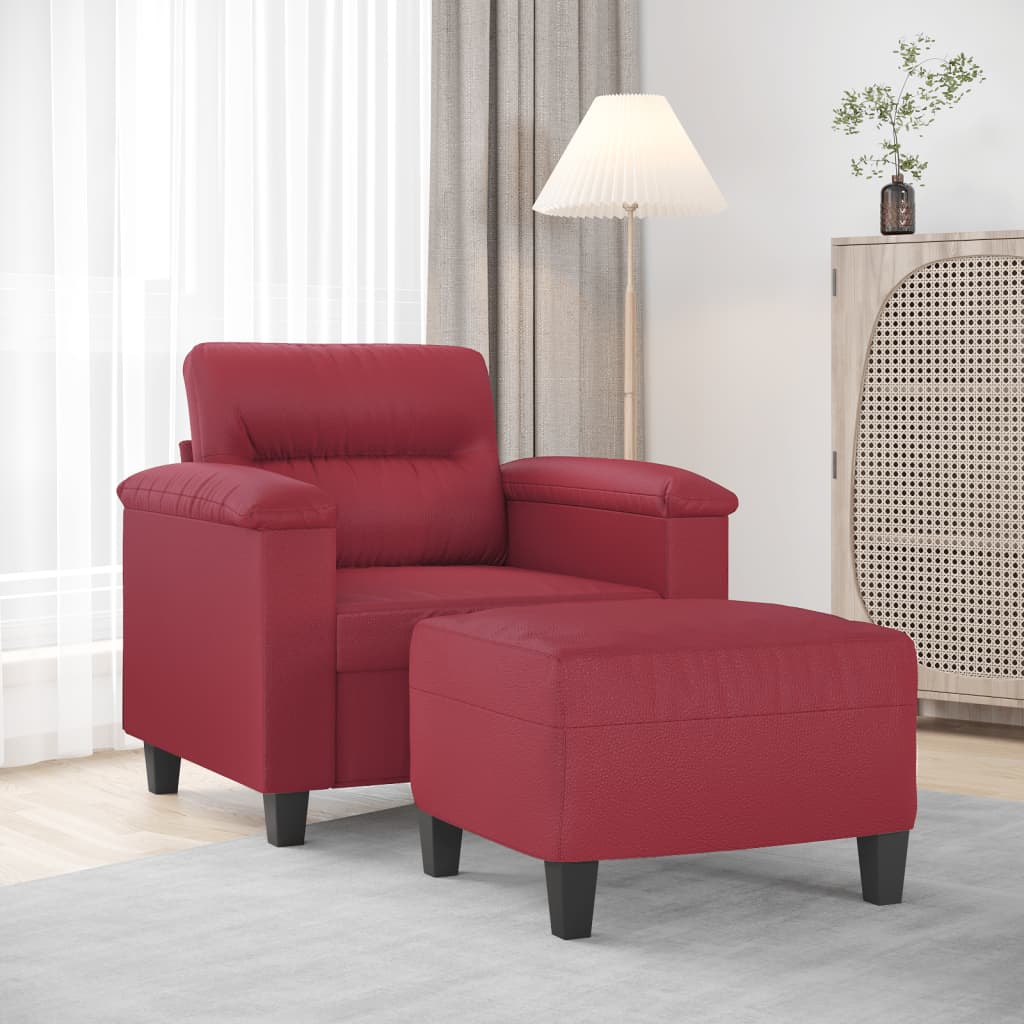Fauteuil avec repose-pied Rouge bordeaux 60 cm Similicuir