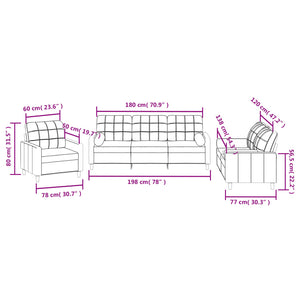 Ensemble de canapés 3 pcs coussins gris foncé tissu