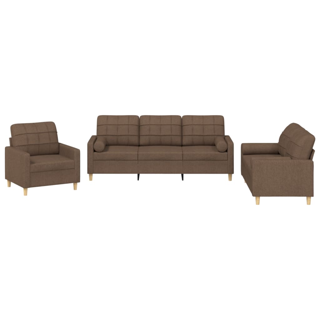 Ensemble de canapés 3 pcs avec coussins marron tissu