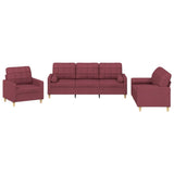 Ensemble de canapés 3 pcs avec coussins rouge bordeaux tissu