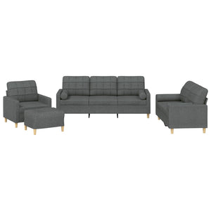 Ensemble de canapés 4 pcs coussins gris foncé tissu
