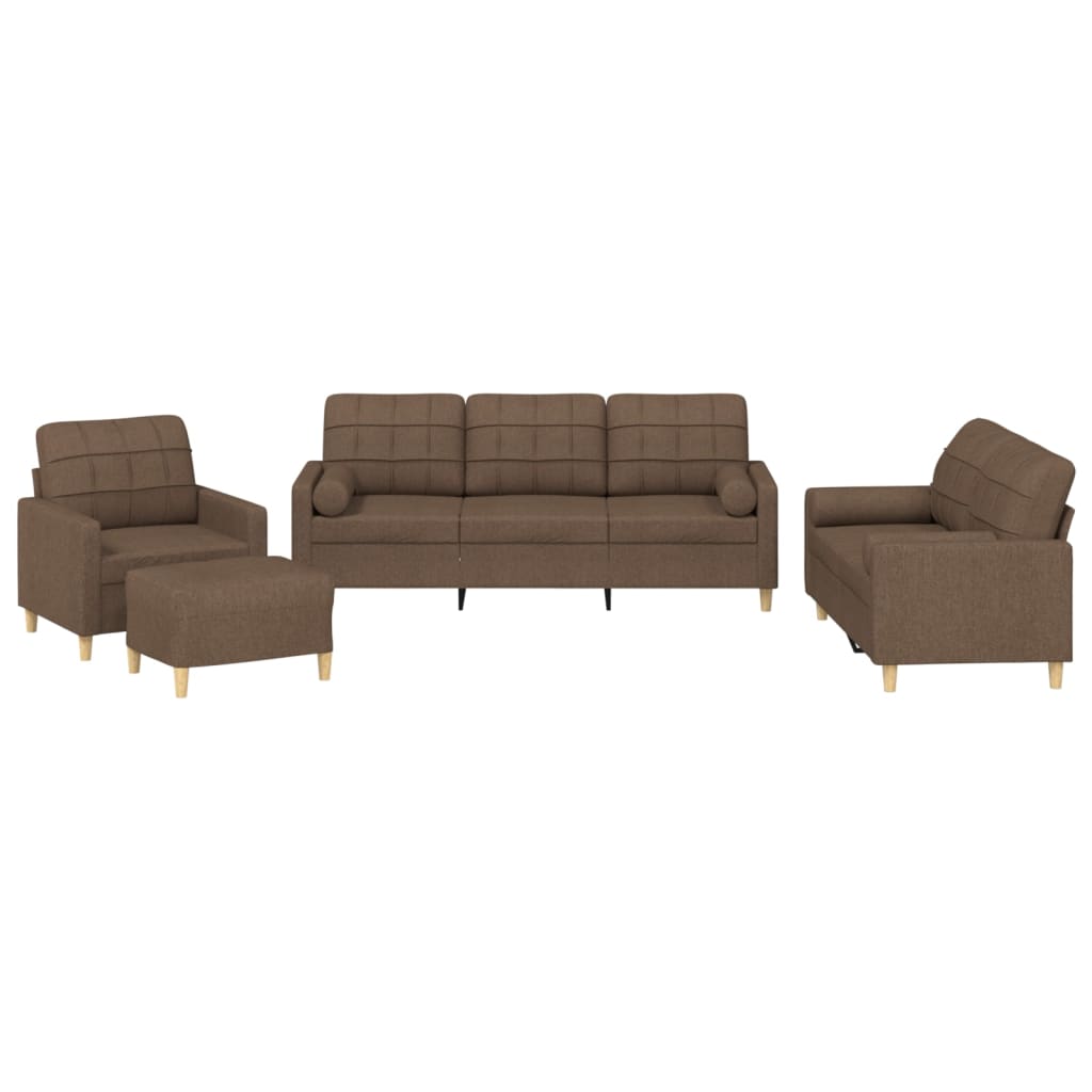 Ensemble de canapés 4 pcs avec coussins marron tissu