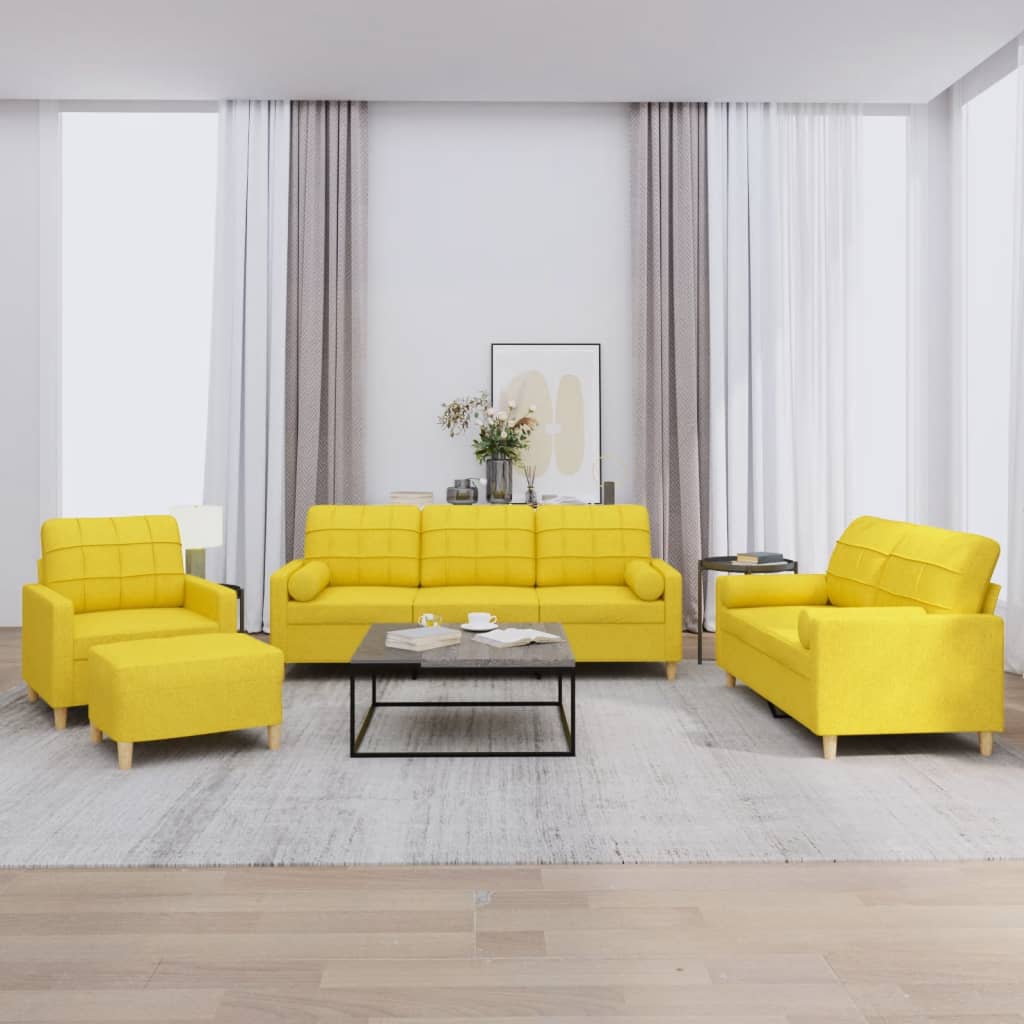 Ensemble de canapés 4 pcs avec coussins jaune clair tissu