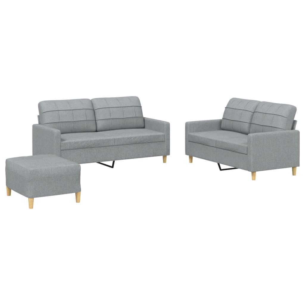 Ensemble de canapés 3 pcs avec coussins Gris clair Tissu
