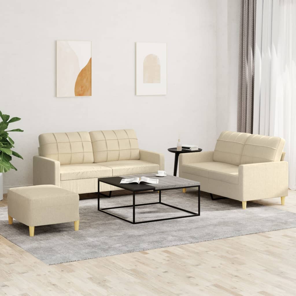 Ensemble de canapés 3 pcs avec coussins Crème Tissu