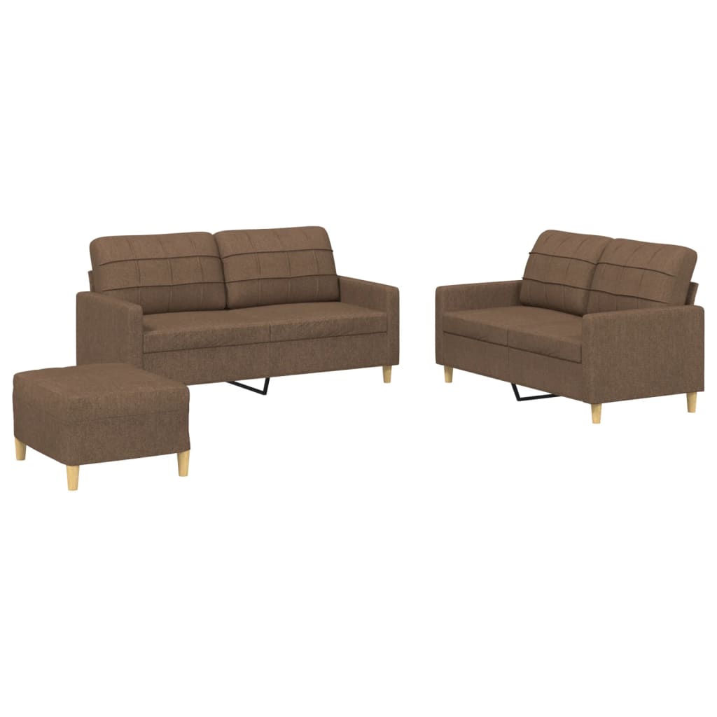 Ensemble de canapés 3 pcs avec coussins Marron Tissu