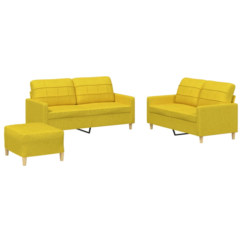 Ensemble de canapés 3 pcs avec coussins Jaune clair Tissu
